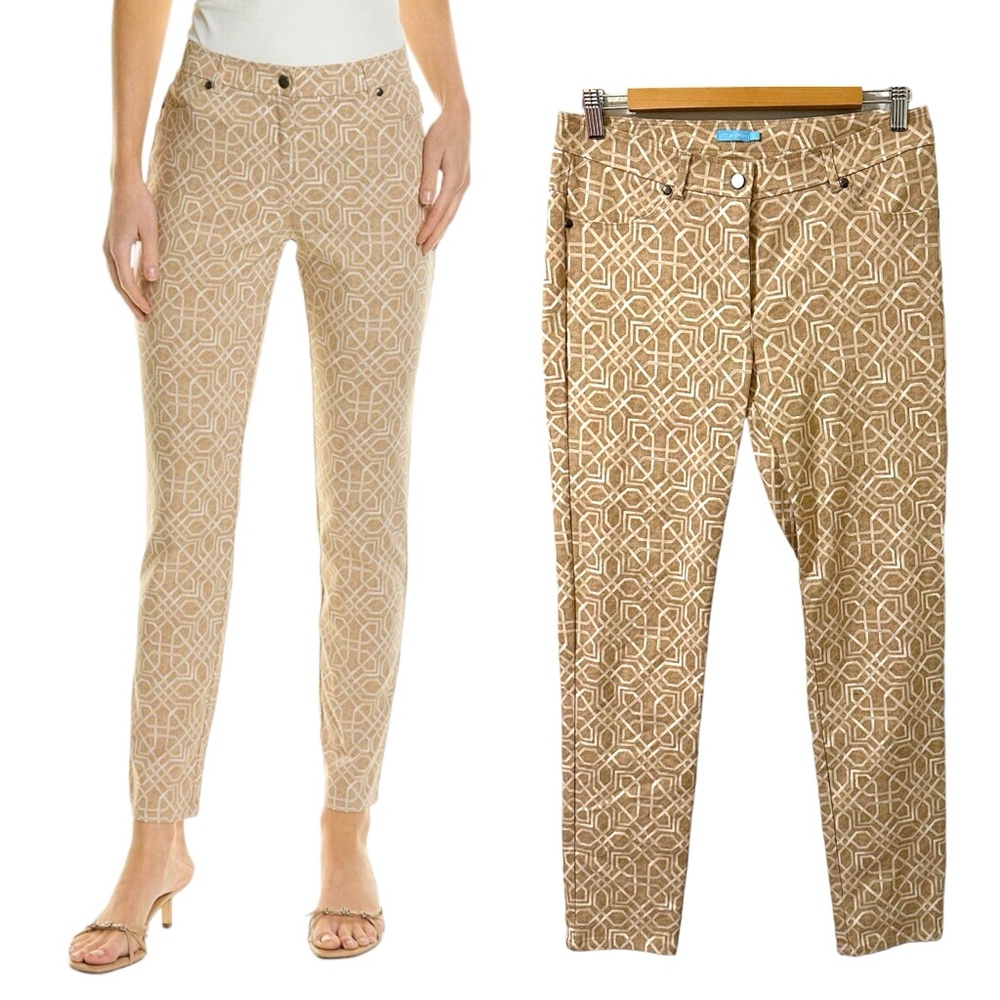 J. McLaughlin Madelyn Pant Size 2 Tan White Print Ankle Stretch